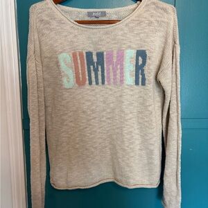 Marled Beige Lose-knit Sweater with Colorful 'SUMMER' Knit Size Medium